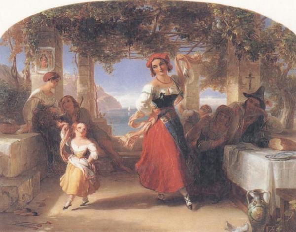 Thomas Uwins A Italian Mother Teaching her child the Tarantella France oil painting art